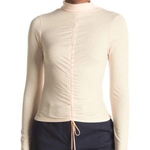 NWT AFRM Mollie Long Sleeve Drawstring Crop Top In Light Beige